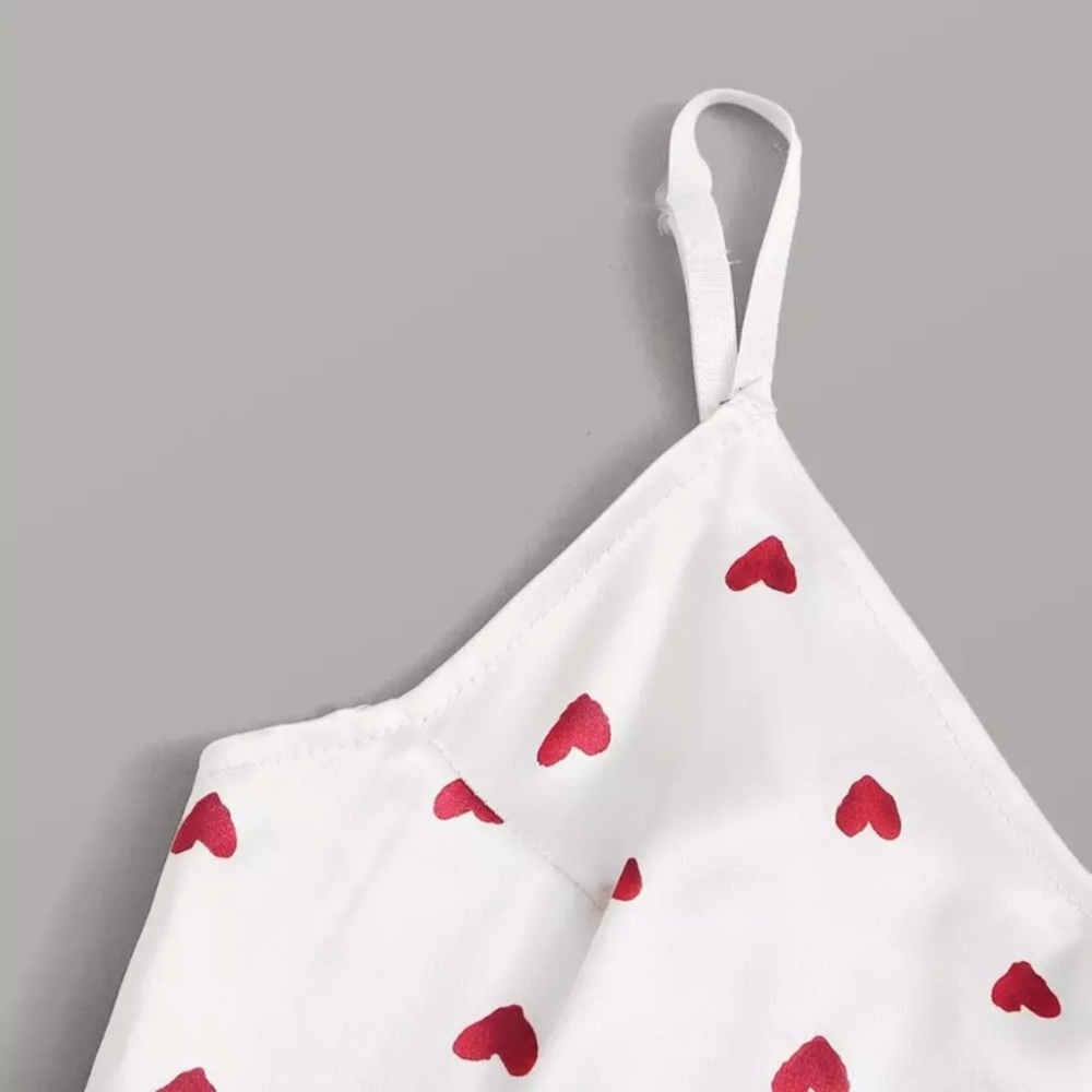 Women Satin Lingerie Heart Print Set - Picture 2 of 4
